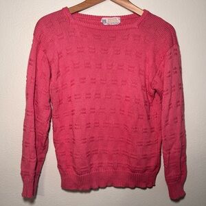 Vintage Aston Pink Cotton Square Neck Sweater Made in Hong Kong M